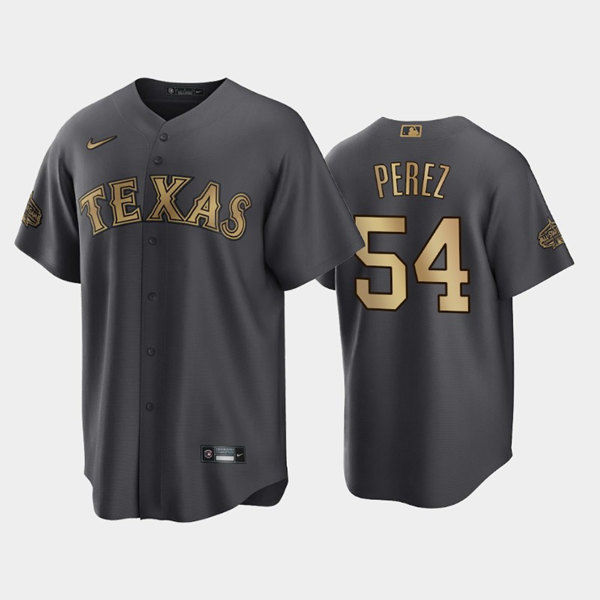 Men's Texas Rangers #54 Martin Perez 2022 All-Star Charcoal Cool Base Stitched Baseball Jersey Men's Texas Rangers #54 Martin Perez 2022 All-Star Charcoal Cool Base Stitched Baseball Jersey